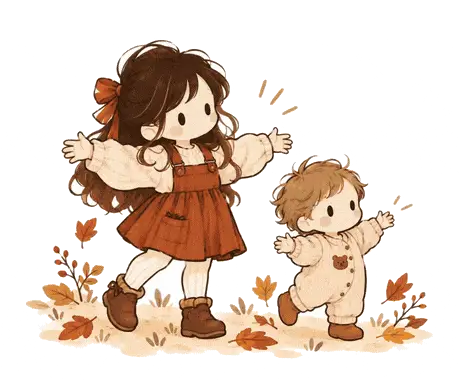 Deux enfants qui dansent parmi les feuilles d'automne