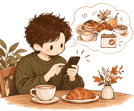 Un parent réserve le brunch du Family Café sur son téléphone
