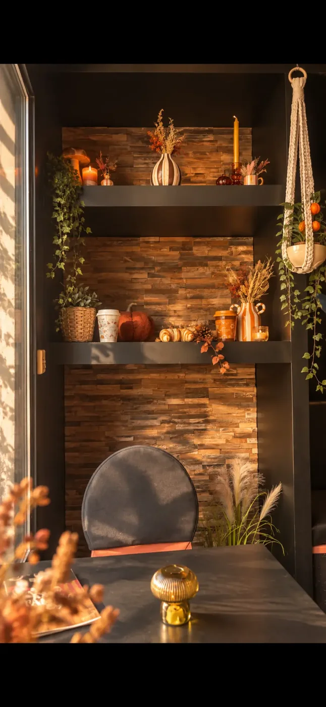 Le coin cosy du café, bougies et décorations de saison